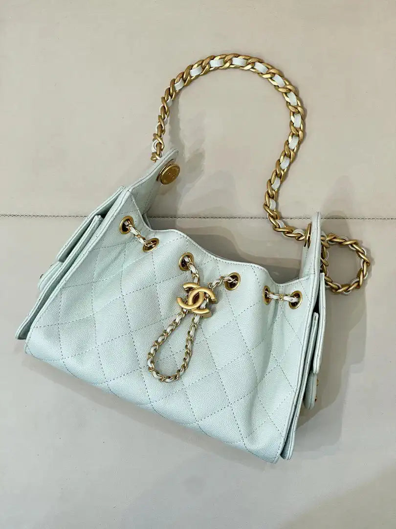 Chanel AS5631 Mini Hobo Calfskin & Gold-Tone Metal Mint Green