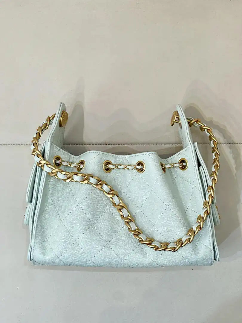 Chanel AS5631 Mini Hobo Calfskin & Gold-Tone Metal Mint Green