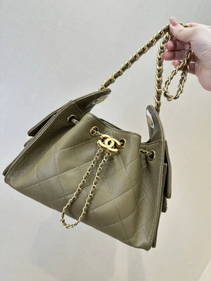 Chanel AS5631 Mini Hobo Calfskin & Gold-Tone Metal Olive Green - Default Title - View 1