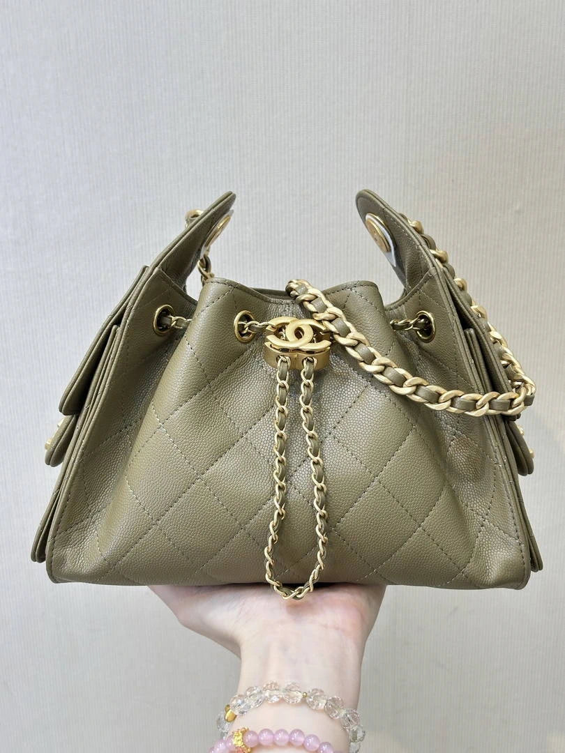Chanel AS5631 Mini Hobo Calfskin & Gold-Tone Metal Olive Green - Default Title - View 2