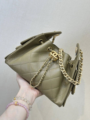 Chanel AS5631 Mini Hobo Calfskin & Gold-Tone Metal Olive Green - Default Title - View 3