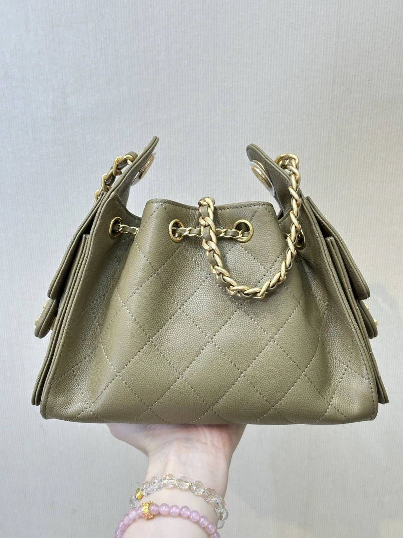 Chanel AS5631 Mini Hobo Calfskin & Gold-Tone Metal Olive Green - Default Title - View 5