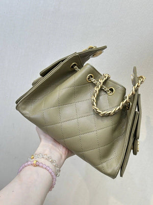 Chanel AS5631 Mini Hobo Calfskin & Gold-Tone Metal Olive Green - Default Title - View 6