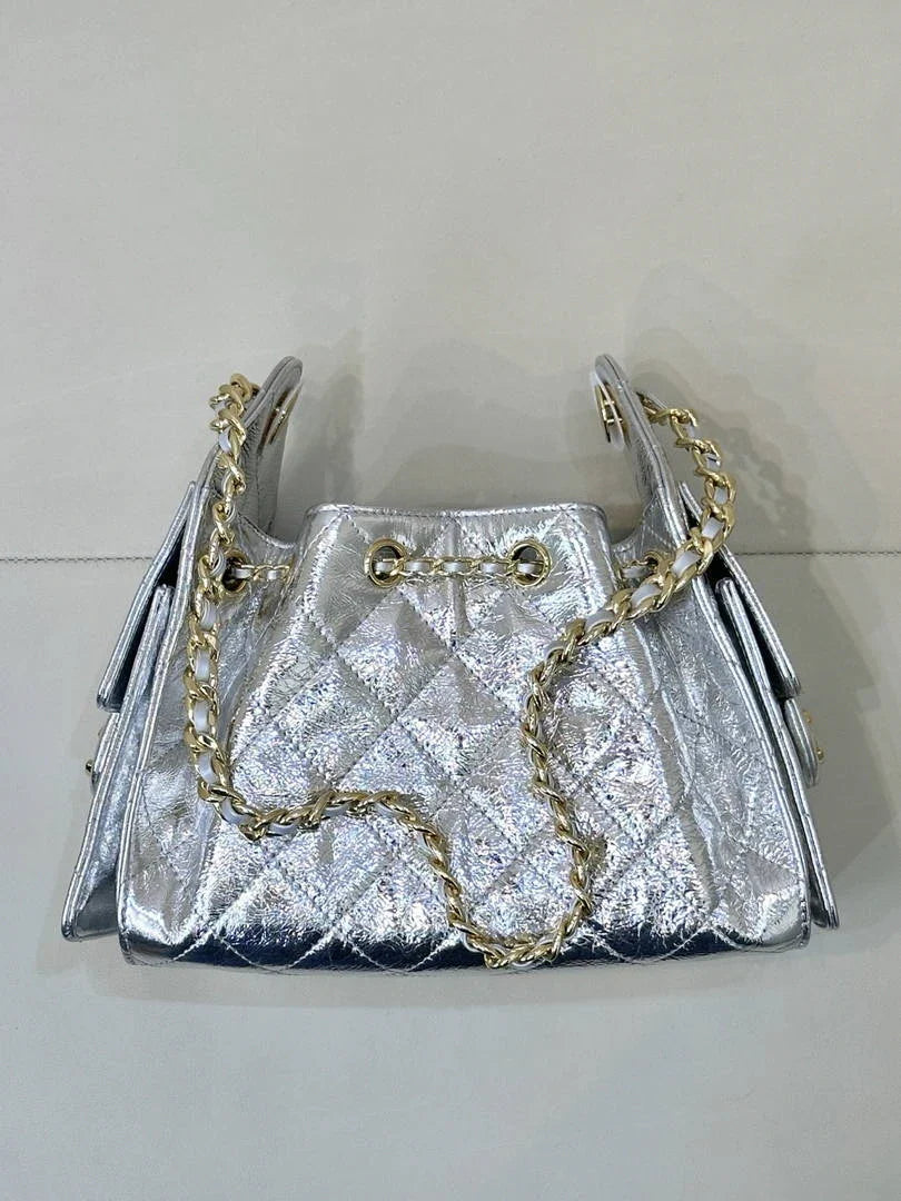 Chanel AS5631 Mini Hobo Metallic calfskin Silver - Default Title - View 5