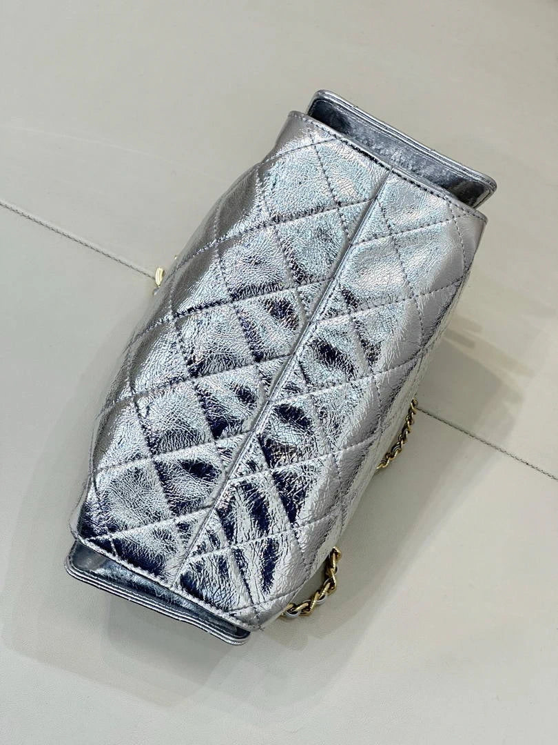 Chanel AS5631 Mini Hobo Metallic calfskin Silver - Default Title - View 9
