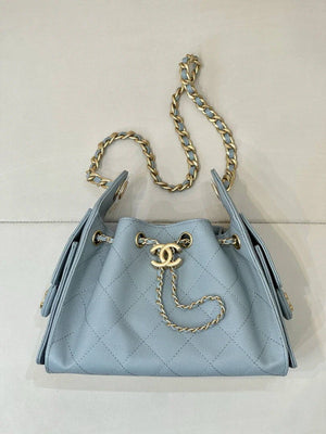 Chanel AS5631 Mini Hobo Calfskin & Gold-Tone Metal Sky Blue - Default Title - View 1