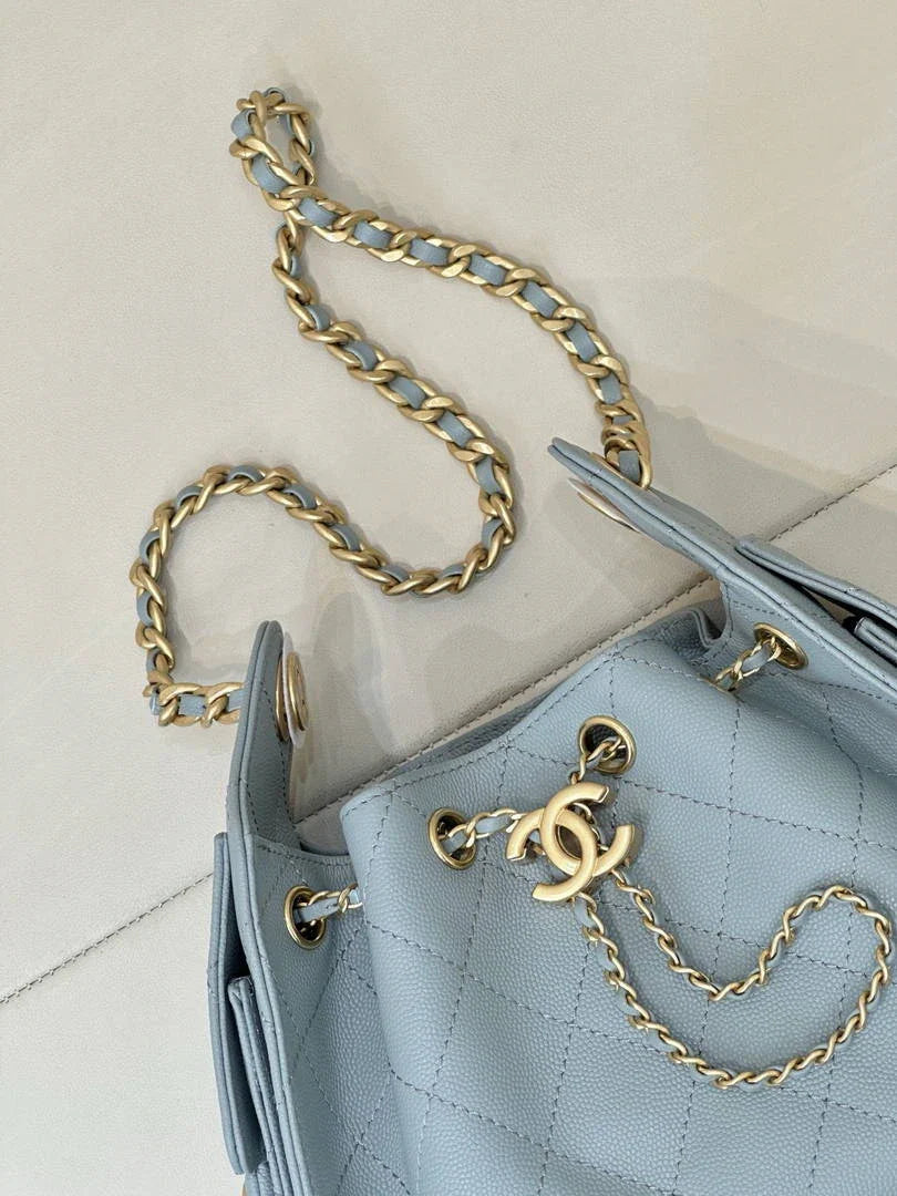 Chanel AS5631 Mini Hobo Calfskin & Gold-Tone Metal Sky Blue - Default Title - View 3