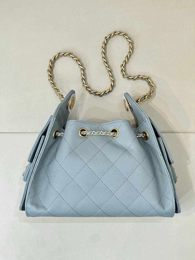 Chanel AS5631 Mini Hobo Calfskin & Gold-Tone Metal Sky Blue - Default Title - View 5