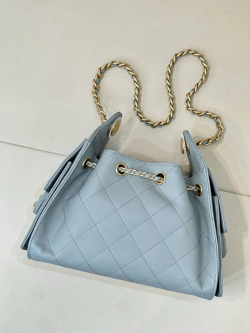 Chanel AS5631 Mini Hobo Calfskin & Gold-Tone Metal Sky Blue - Default Title - View 6