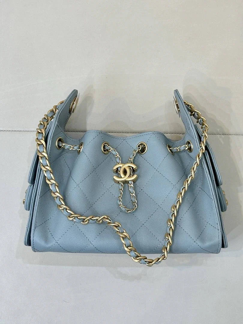 Chanel AS5631 Mini Hobo Calfskin & Gold-Tone Metal Sky Blue - Default Title - View 10