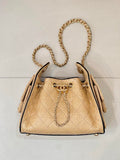 Chanel AS5631 Mini Hobo Handbags Braided Raffia Calfskin & Gold-Tone Beige & Black