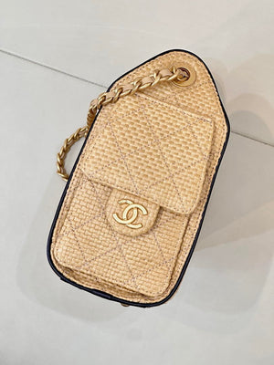 Chanel AS5631 Mini Hobo Handbags Braided Raffia Calfskin & Gold-Tone Beige & Black - Default Title - View 5