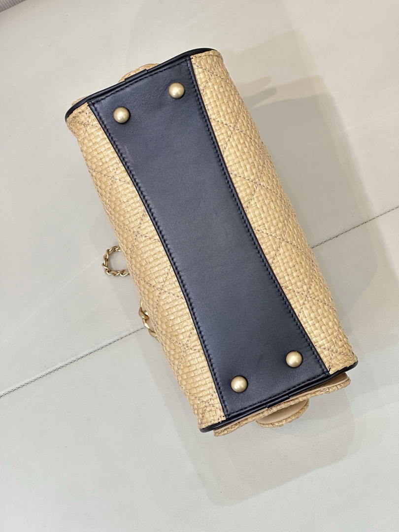 Chanel AS5631 Mini Hobo Handbags Braided Raffia Calfskin & Gold-Tone Beige & Black