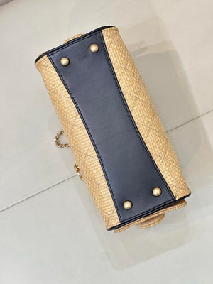 Chanel AS5631 Mini Hobo Handbags Braided Raffia Calfskin & Gold-Tone Beige & Black - Default Title - View 6