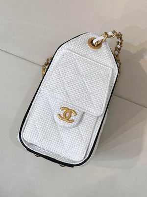 Chanel AS5631 Mini Hobo Handbags Braided Raffia Calfskin & Gold-Tone White - Default Title - View 5