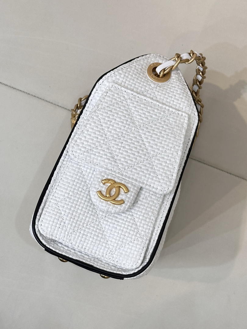 Chanel AS5631 Mini Hobo Handbags Braided Raffia Calfskin & Gold-Tone White