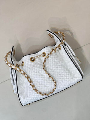 Chanel AS5631 Mini Hobo Handbags Braided Raffia Calfskin & Gold-Tone White - Default Title - View 7
