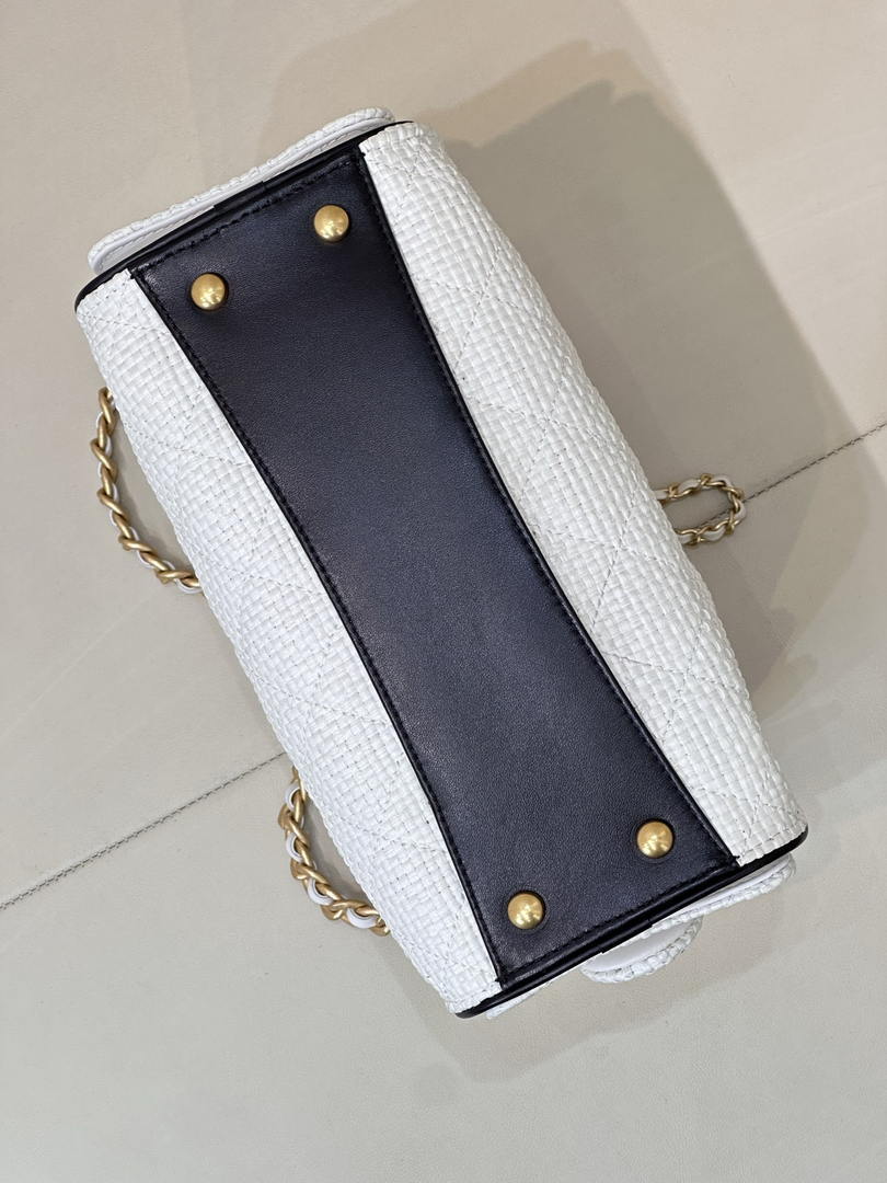 Chanel AS5631 Mini Hobo Handbags Braided Raffia Calfskin & Gold-Tone White