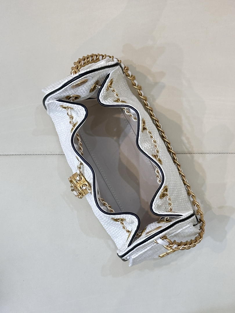 Chanel AS5631 Mini Hobo Handbags Braided Raffia Calfskin & Gold-Tone White