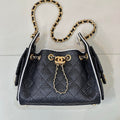 Chanel AS5631 Mini Hobo Handbags Braided Raffia Calfskin & Gold-Tone Black - Default Title - View 1