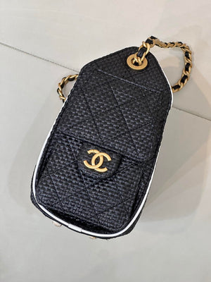 Chanel AS5631 Mini Hobo Handbags Braided Raffia Calfskin & Gold-Tone Black - Default Title - View 6