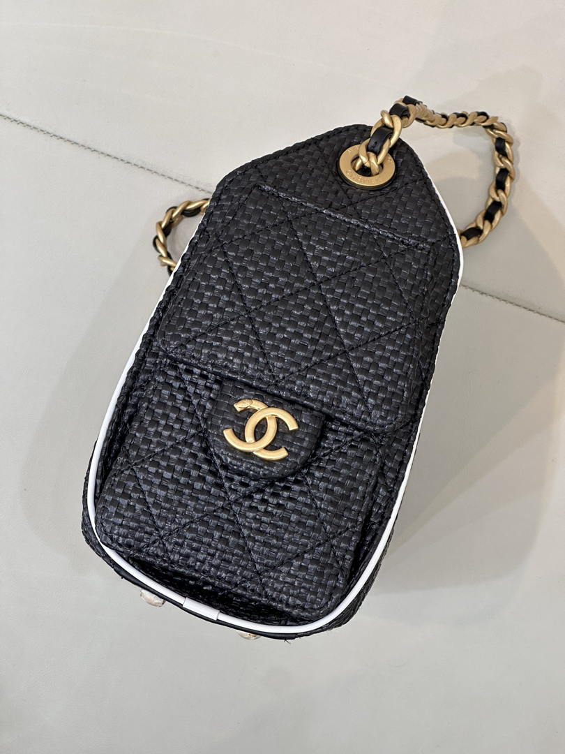 Chanel AS5631 Mini Hobo Handbags Braided Raffia Calfskin & Gold-Tone Black