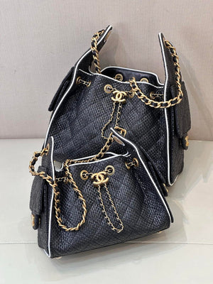 Chanel AS5631 Mini Hobo Handbags Braided Raffia Calfskin & Gold-Tone Black - Default Title - View 11