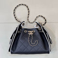 Chanel AS5631 Mini Hobo Handbags Lambskin & Gold-Tone Metal Black & White - Default Title - View 1