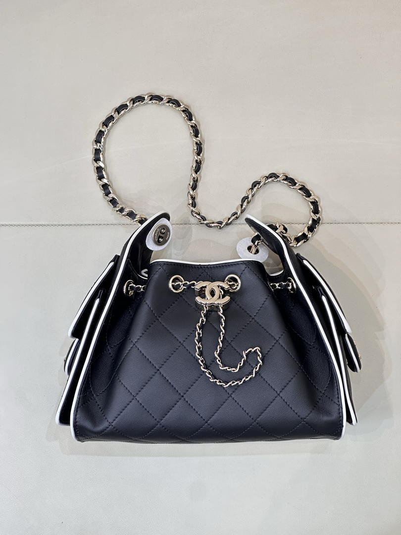 Chanel AS5631 Mini Hobo Handbags Lambskin & Gold-Tone Metal Black & White
