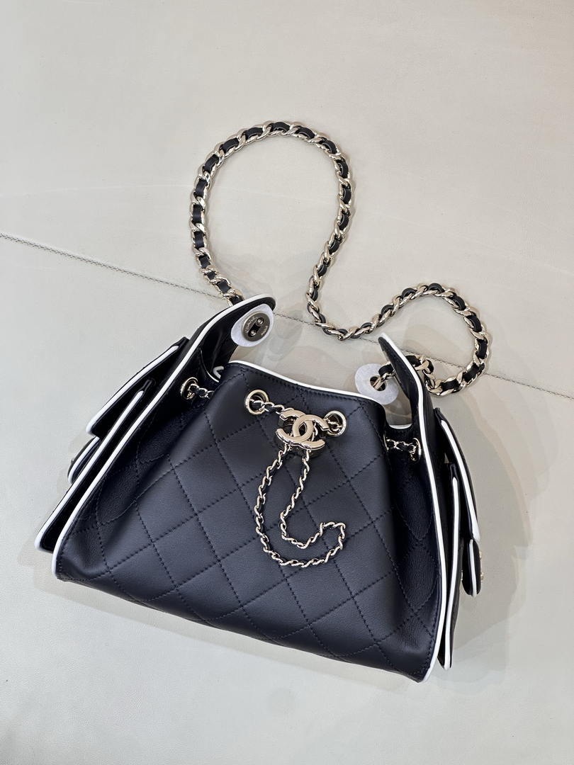 Chanel AS5631 Mini Hobo Handbags Lambskin & Gold-Tone Metal Black & White