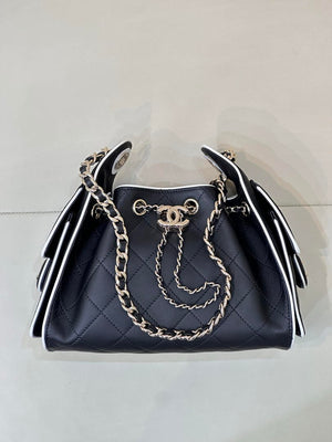 Chanel AS5631 Mini Hobo Handbags Lambskin & Gold-Tone Metal Black & White - Default Title - View 3