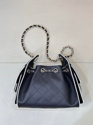 Chanel AS5631 Mini Hobo Handbags Lambskin & Gold-Tone Metal Black & White - Default Title - View 4