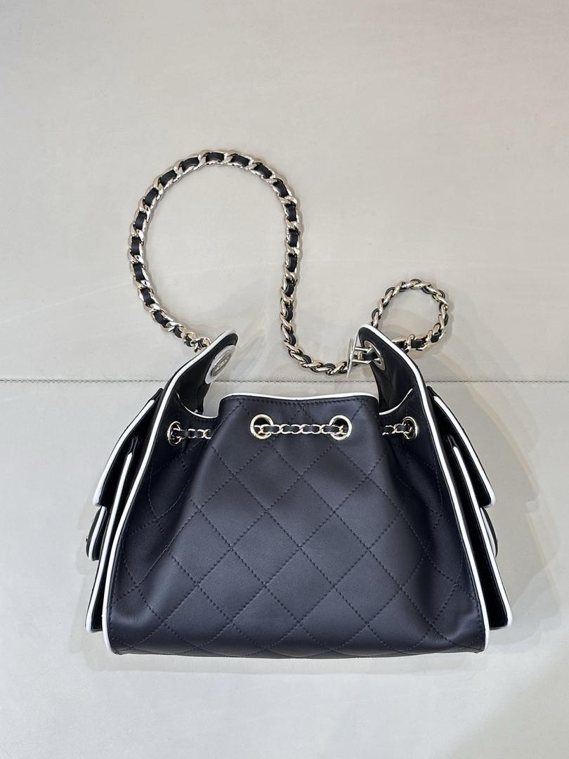Chanel AS5631 Mini Hobo Handbags Lambskin & Gold-Tone Metal Black & White