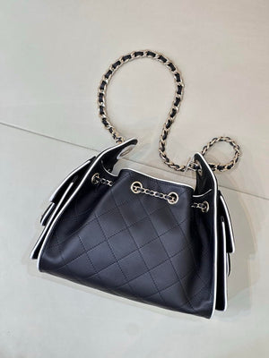 Chanel AS5631 Mini Hobo Handbags Lambskin & Gold-Tone Metal Black & White - Default Title - View 5