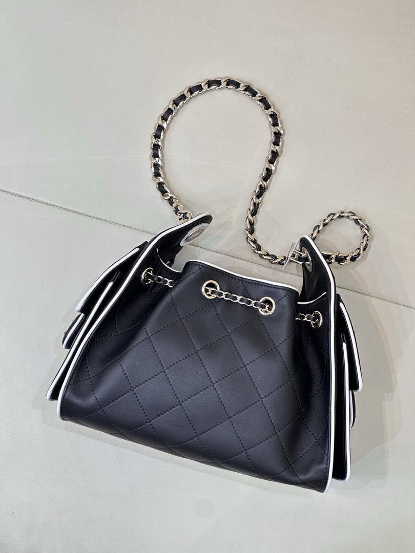 Chanel AS5631 Mini Hobo Handbags Lambskin & Gold-Tone Metal Black & White