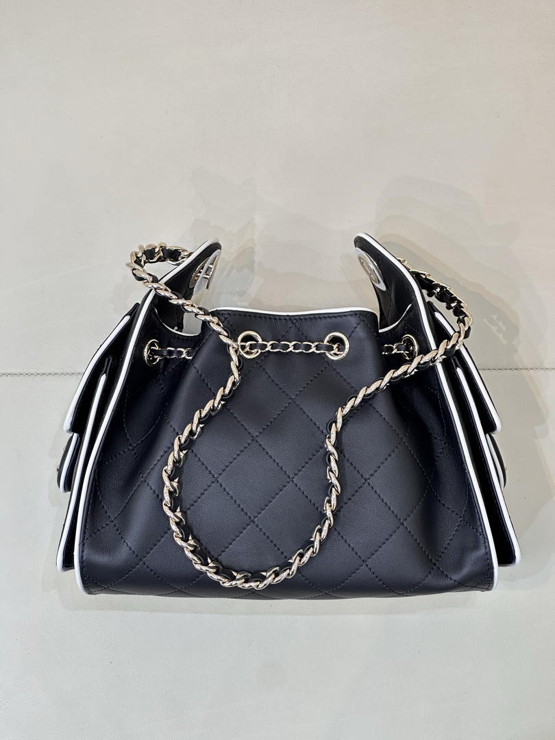 Chanel AS5631 Mini Hobo Handbags Lambskin & Gold-Tone Metal Black & White