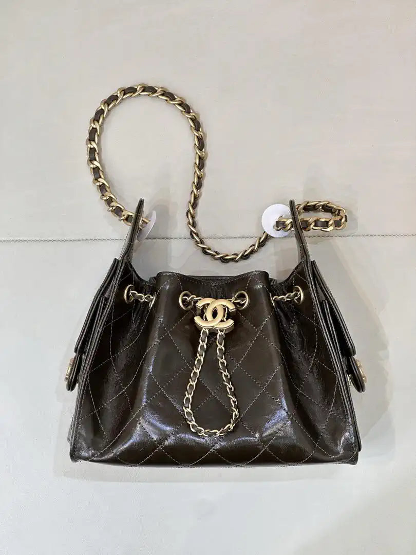 Chanel AS5631 Mini Hobo Lambskin &  Gold-Tone Dark Green