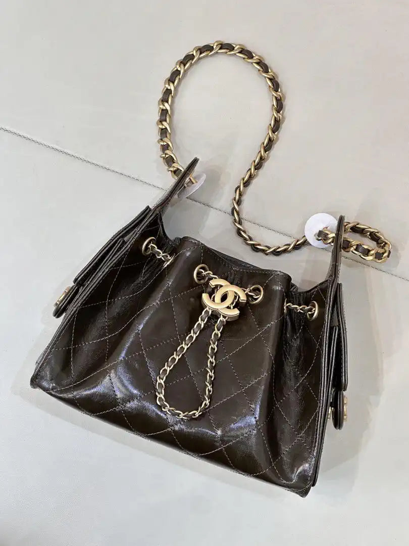 Chanel AS5631 Mini Hobo Lambskin &  Gold-Tone Dark Green
