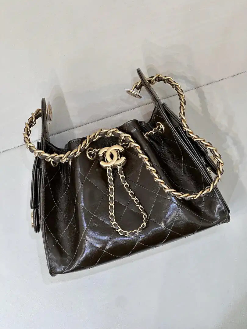 Chanel AS5631 Mini Hobo Lambskin &  Gold-Tone Dark Green