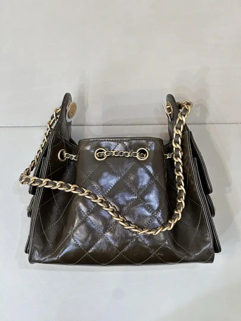 Chanel AS5631 Mini Hobo Lambskin &  Gold-Tone Dark Green