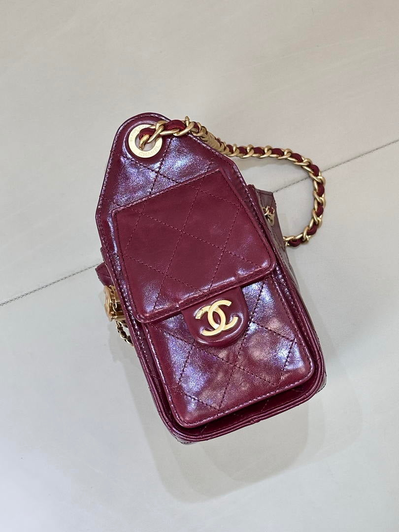 Chanel AS5631 Mini Hobo Lambskin & Gold-Tone Metal Wine Red