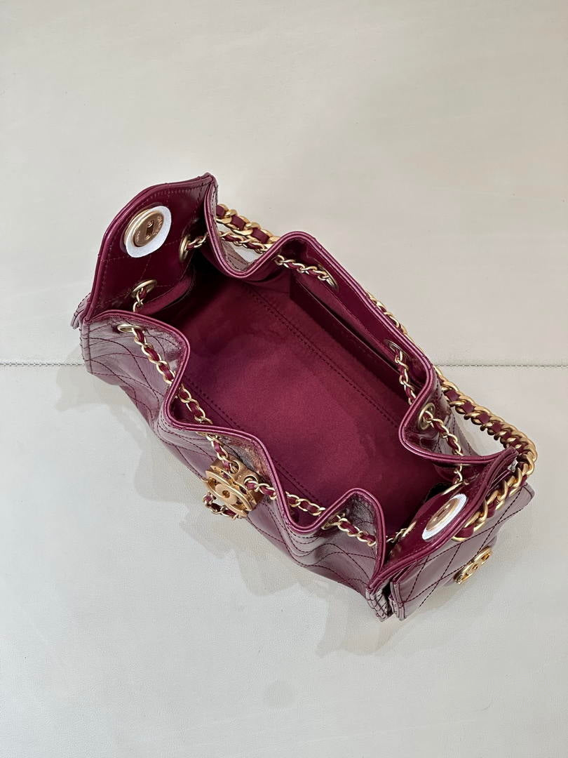 Chanel AS5631 Mini Hobo Lambskin & Gold-Tone Metal Wine Red