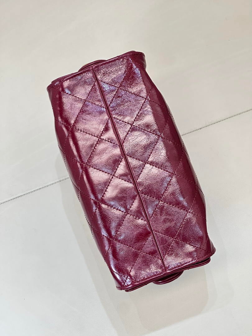 Chanel AS5631 Mini Hobo Lambskin & Gold-Tone Metal Wine Red
