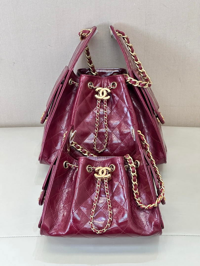 Chanel AS5631 Mini Hobo Lambskin & Gold-Tone Metal Wine Red