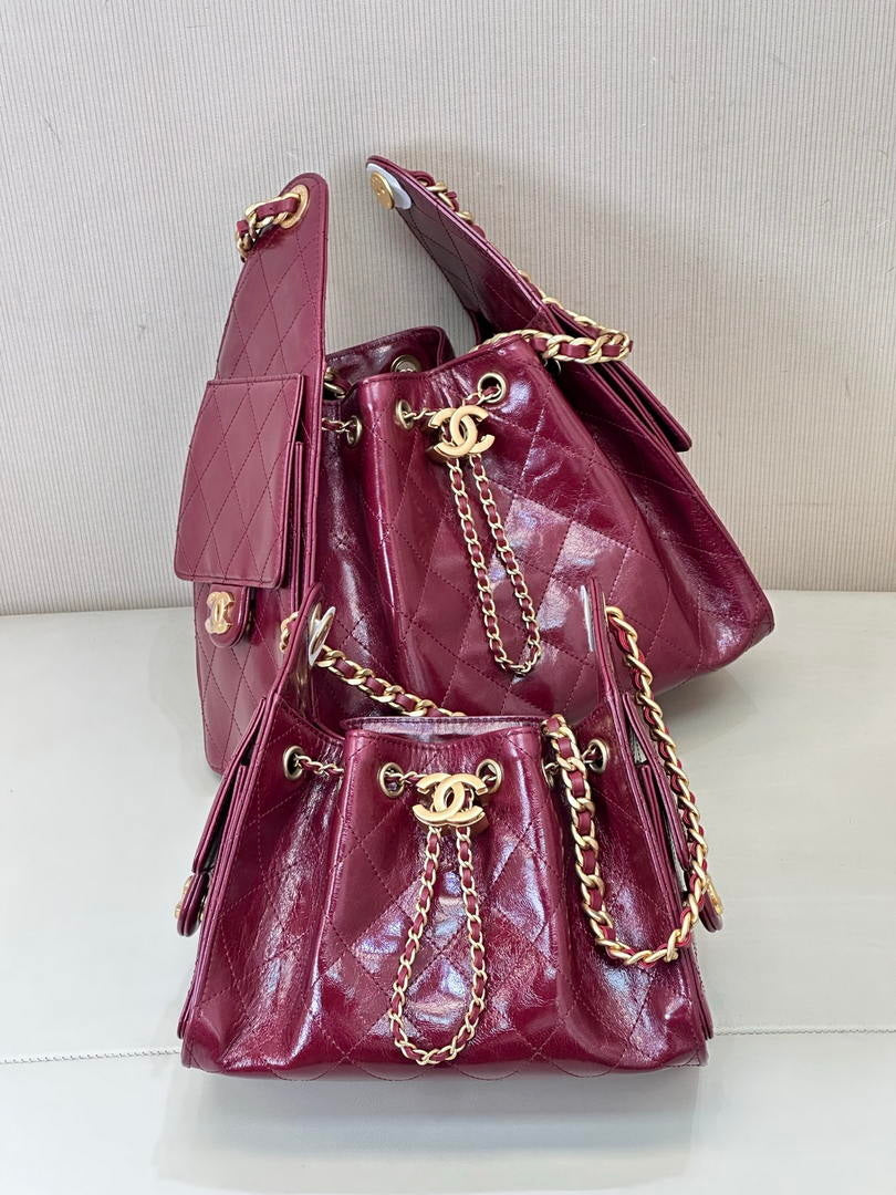 Chanel AS5293 Small Hobo Lambskin & Gold-Tone Metal Wine Red