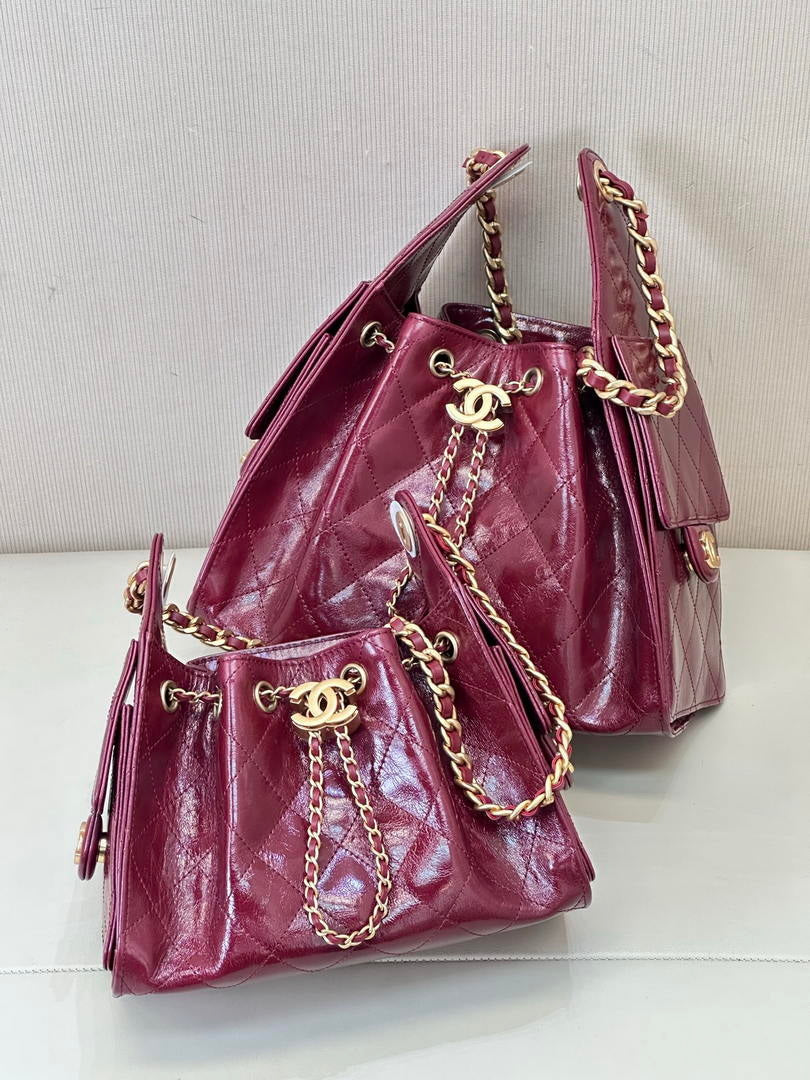 Chanel AS5293 Small Hobo Lambskin & Gold-Tone Metal Wine Red
