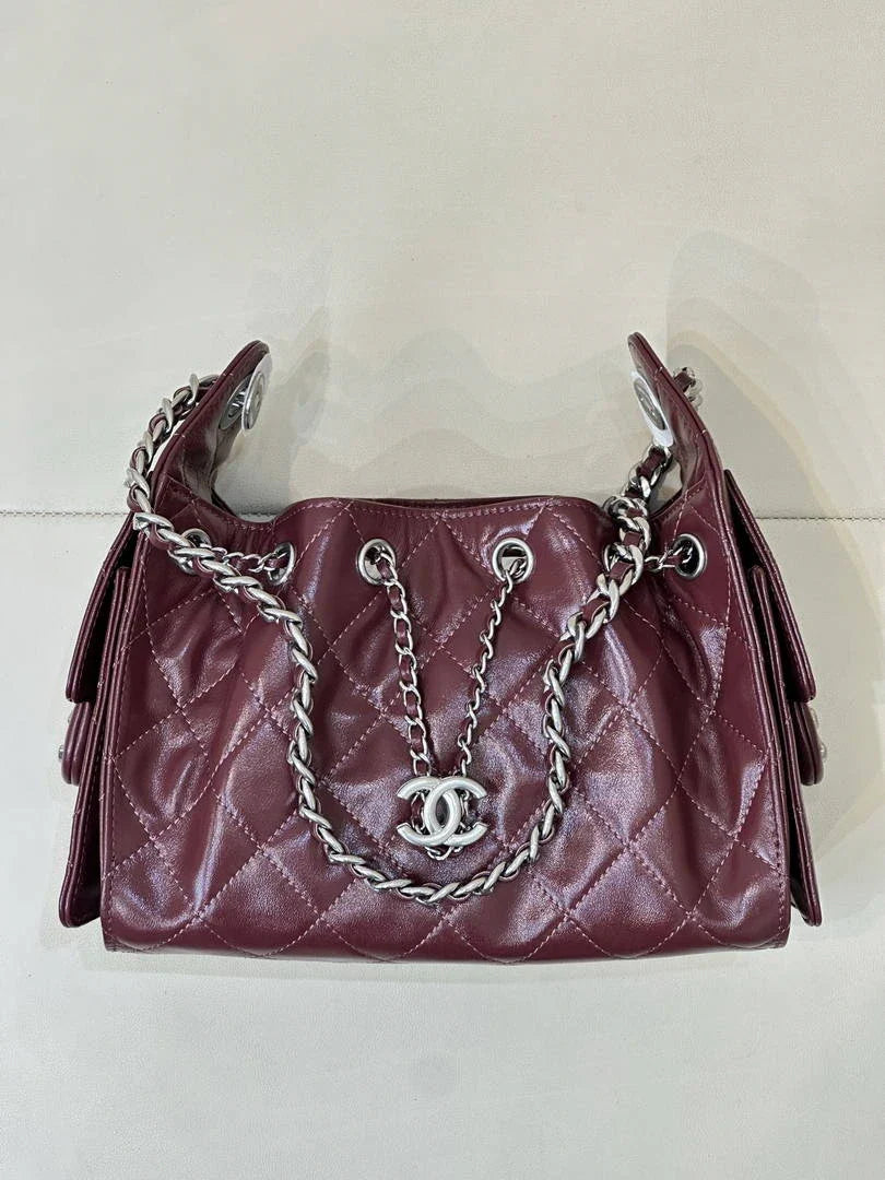 Chanel AS5631 Mini Hobo Shiny Crumpled Calfskin & Silver-Tone Metal  Dark Burgundy - Default Title - View 4