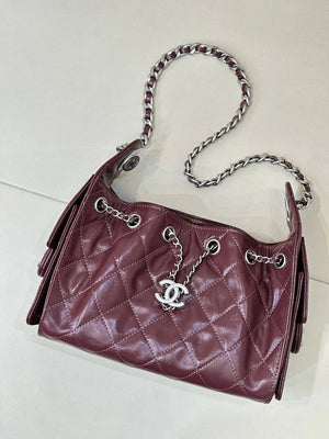 Chanel AS5631 Mini Hobo Shiny Crumpled Calfskin & Silver-Tone Metal  Dark Burgundy - Default Title - View 5