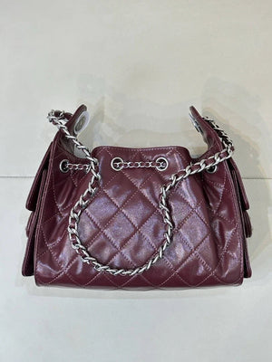 Chanel AS5631 Mini Hobo Shiny Crumpled Calfskin & Silver-Tone Metal  Dark Burgundy - Default Title - View 7