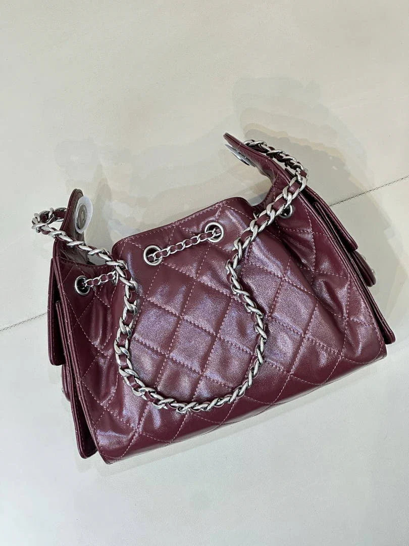 Chanel AS5631 Mini Hobo Shiny Crumpled Calfskin & Silver-Tone Metal  Dark Burgundy - Default Title - View 8
